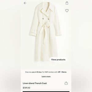 NWT H&M Studio Linen Trench Coat size S